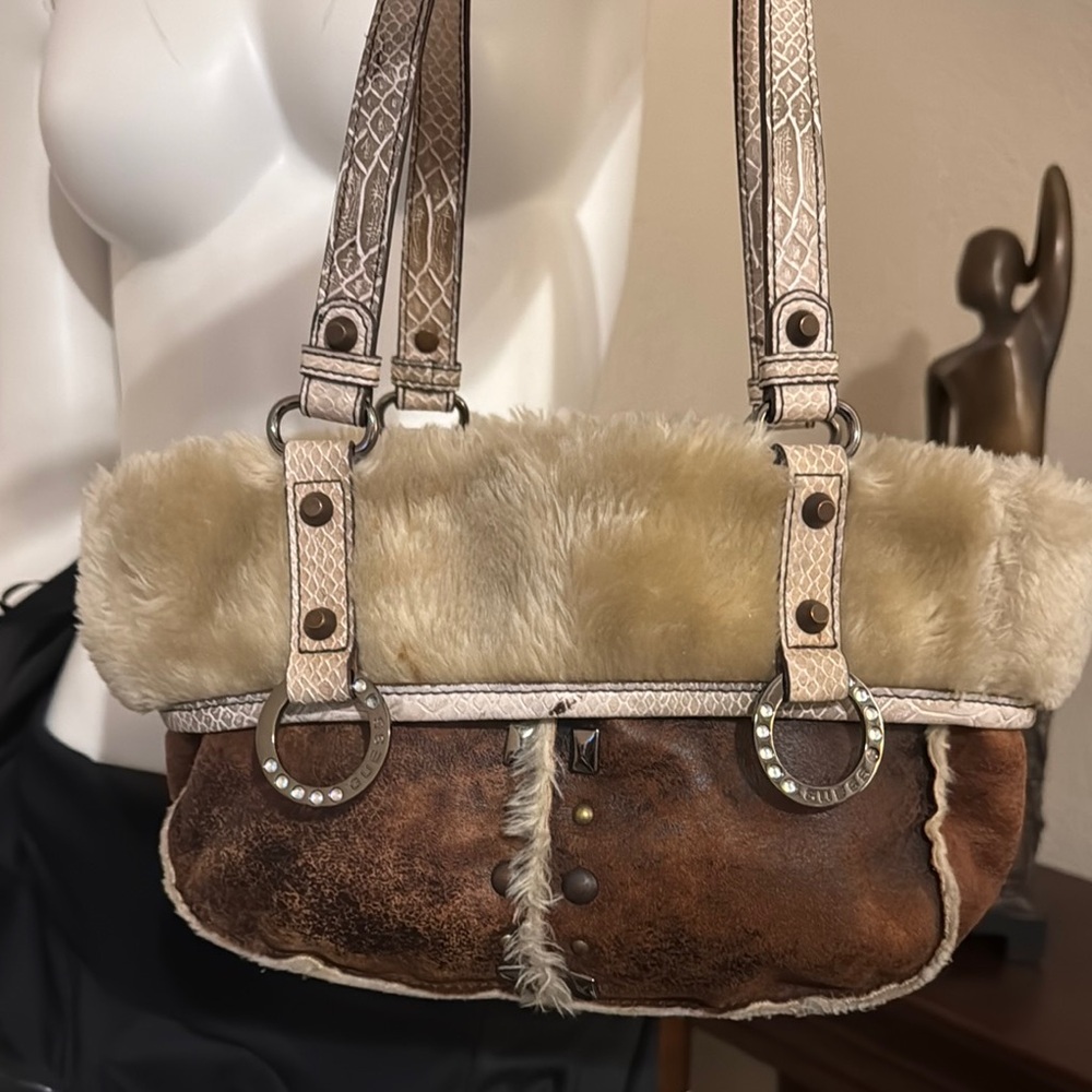 Faux Fur and Leather Handbag by GUESS